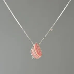 RHODOCHROSITE AND DIAMOND ASYMMETRICAL SILVER NECKLACE