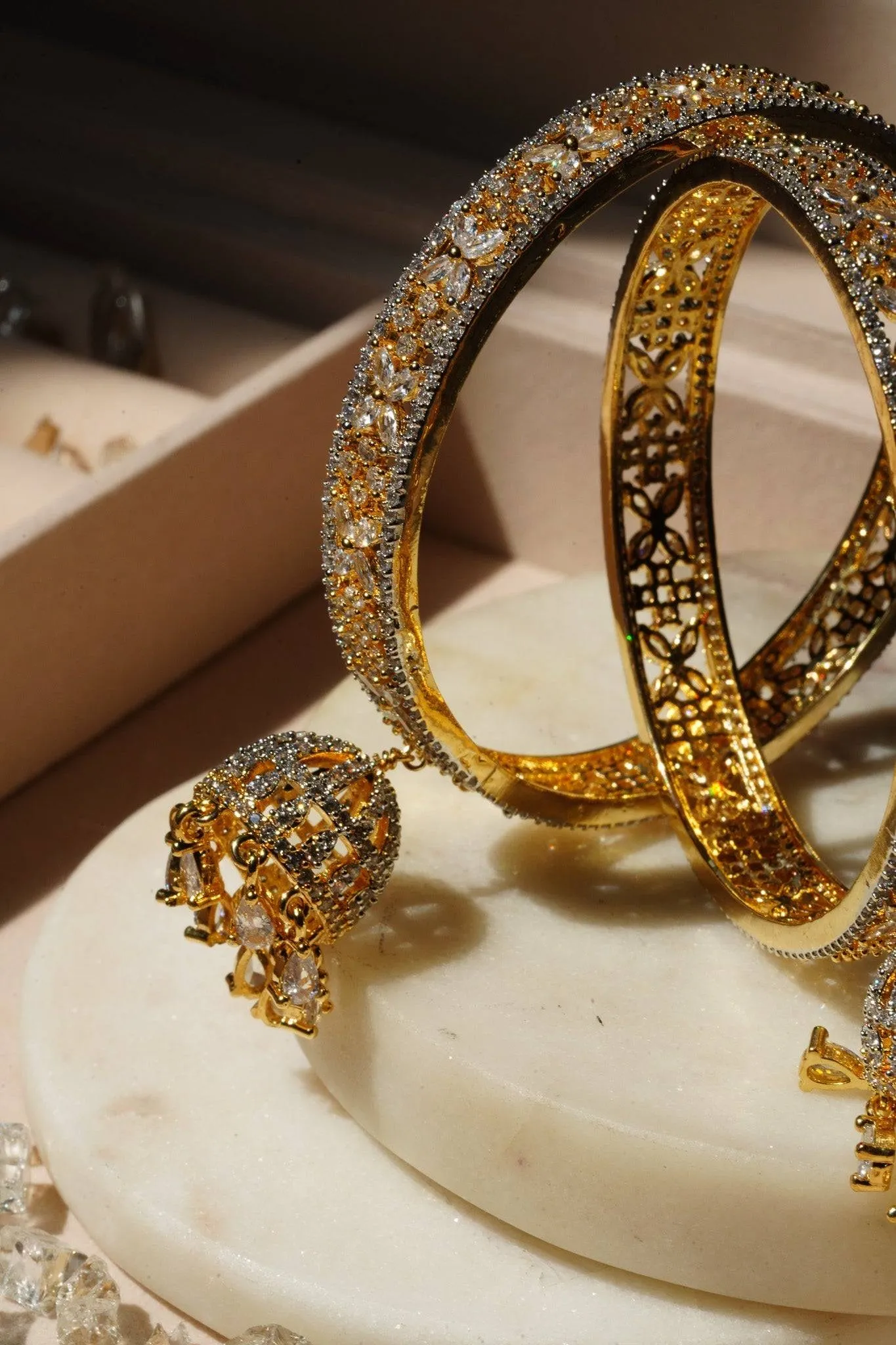 Ritu - Gold AD Bangles With Jhumkas (Set of 2)