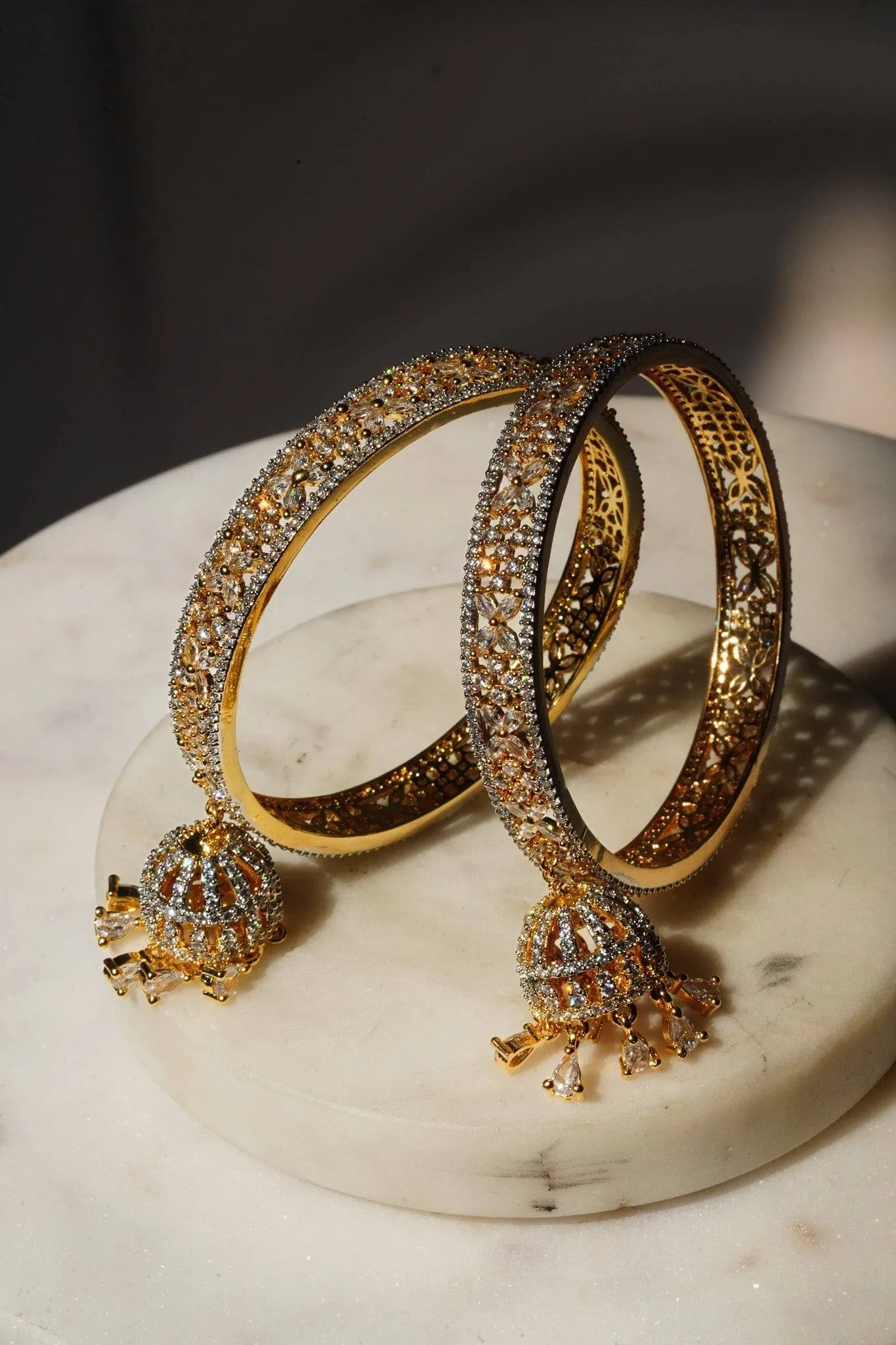 Ritu - Gold AD Bangles With Jhumkas (Set of 2)