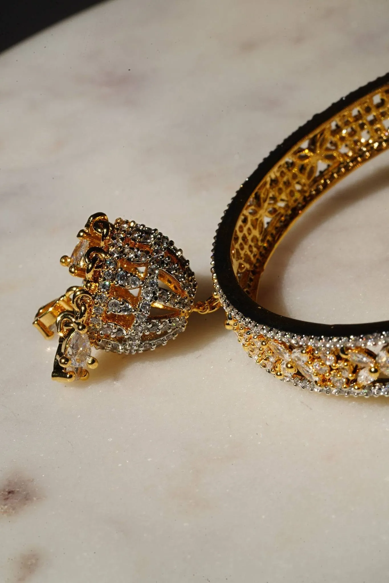 Ritu - Gold AD Bangles With Jhumkas (Set of 2)