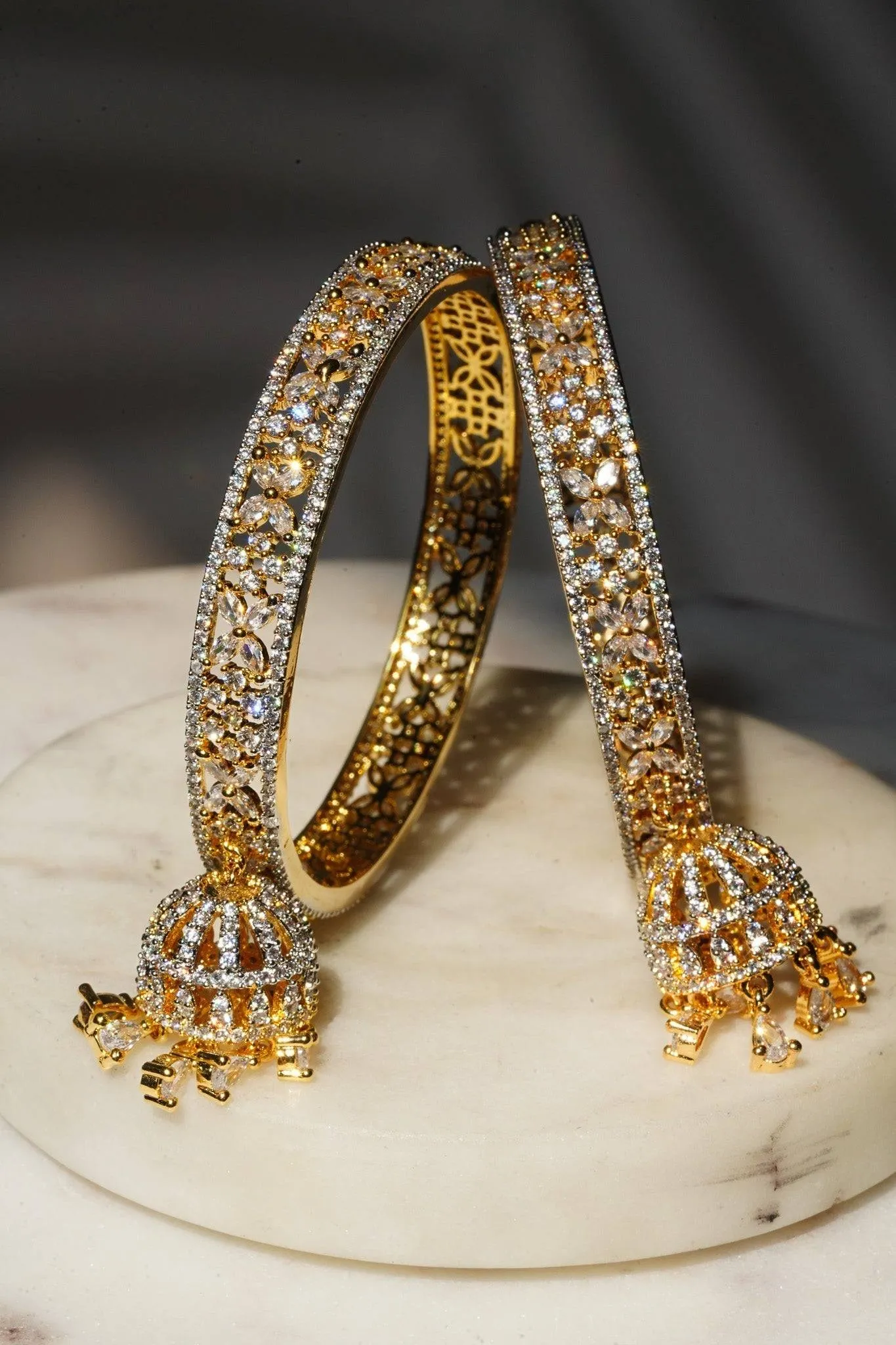 Ritu - Gold AD Bangles With Jhumkas (Set of 2)