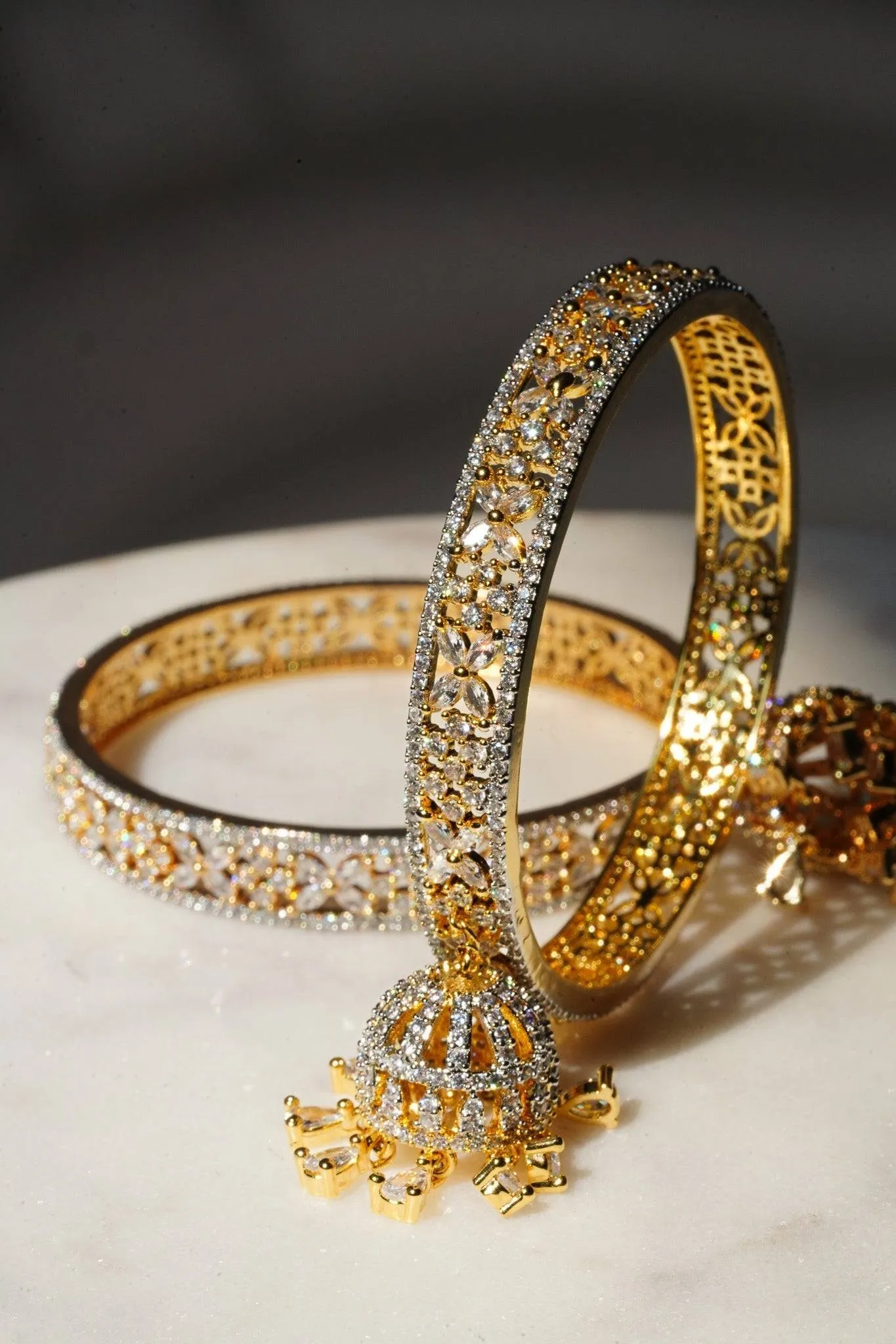 Ritu - Gold AD Bangles With Jhumkas (Set of 2)