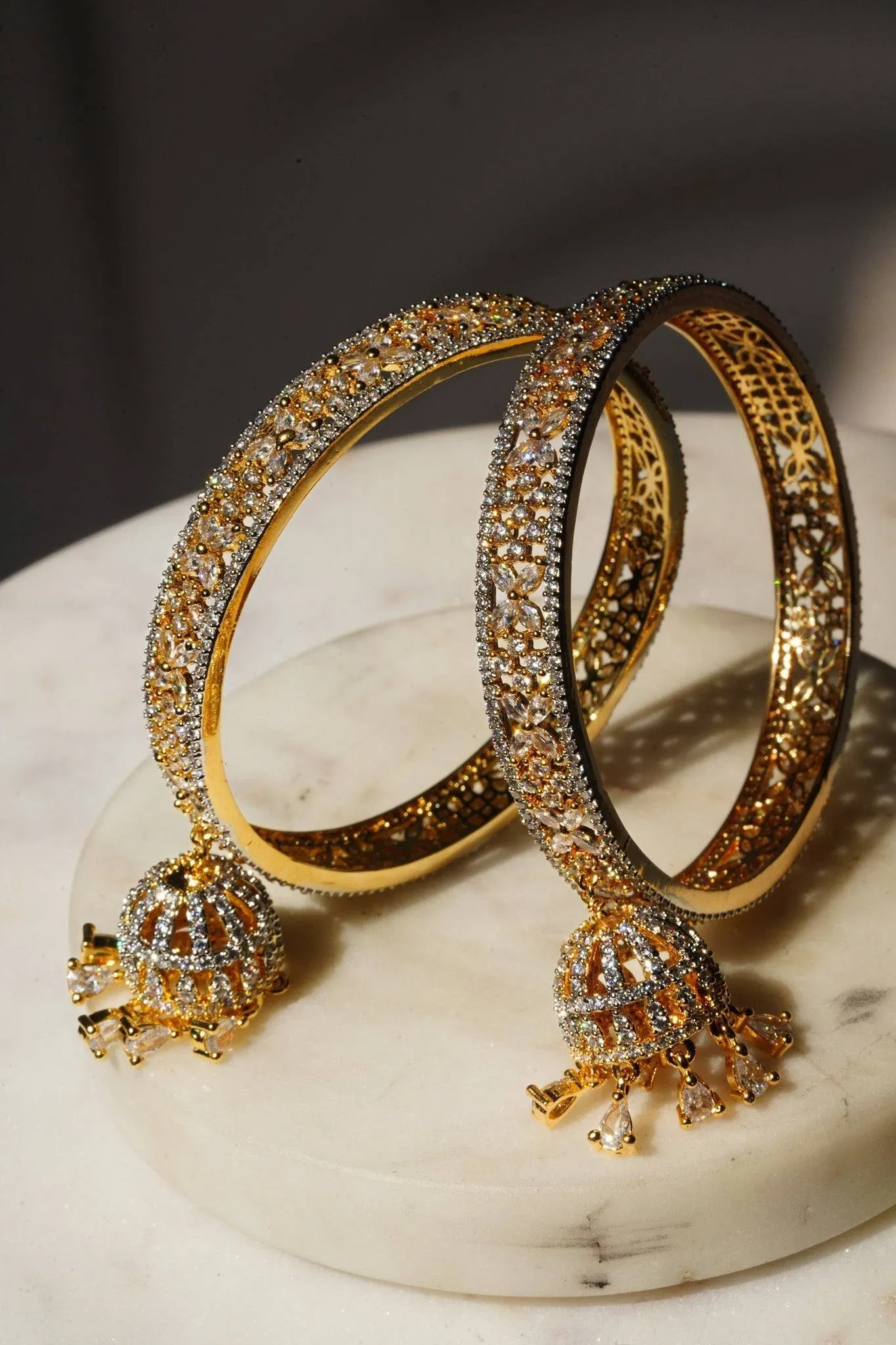 Ritu - Gold AD Bangles With Jhumkas (Set of 2)