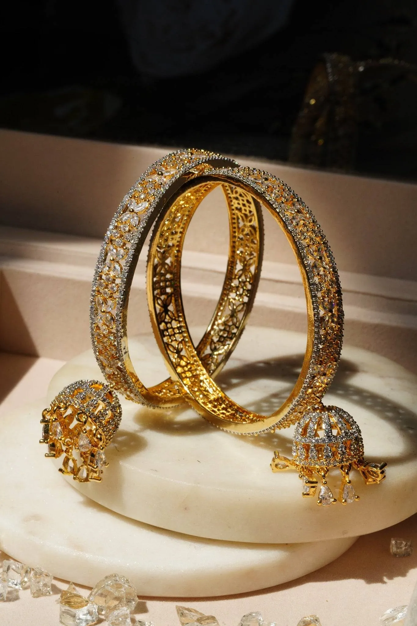Ritu - Gold AD Bangles With Jhumkas (Set of 2)