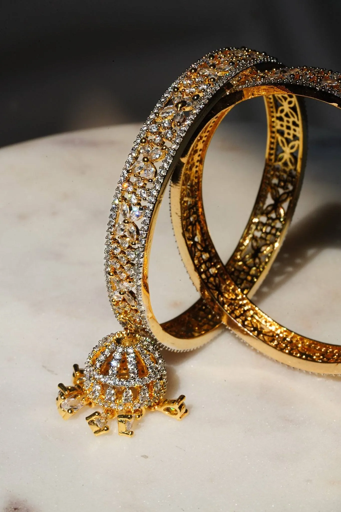 Ritu - Gold AD Bangles With Jhumkas (Set of 2)