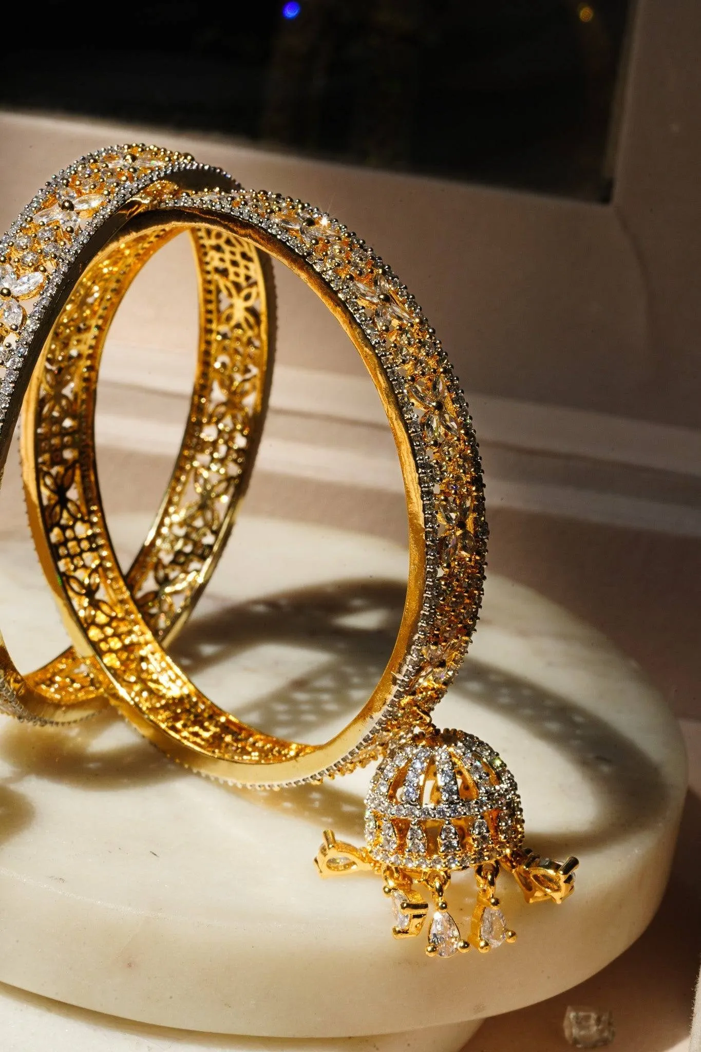 Ritu - Gold AD Bangles With Jhumkas (Set of 2)
