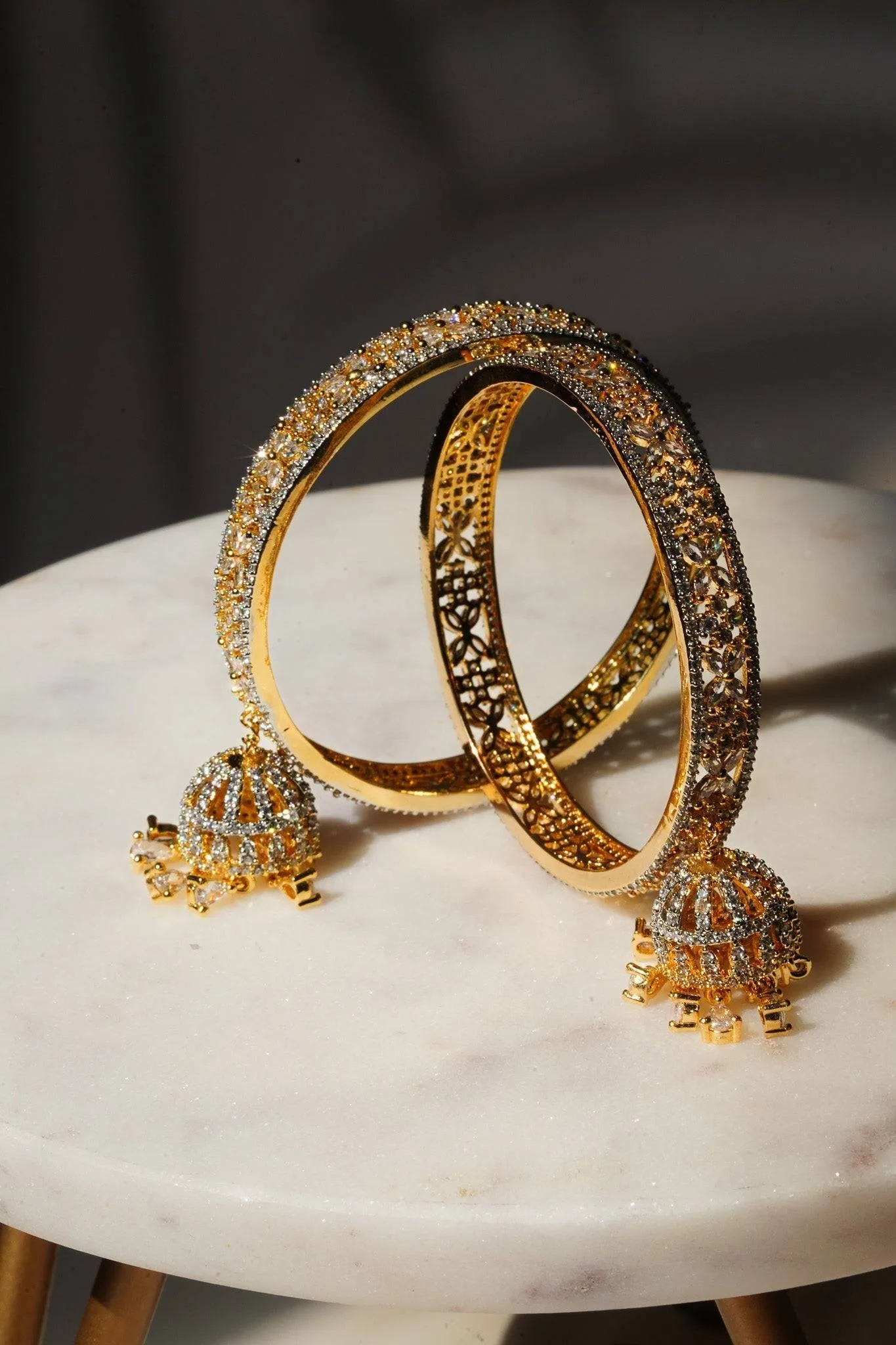 Ritu - Gold AD Bangles With Jhumkas (Set of 2)