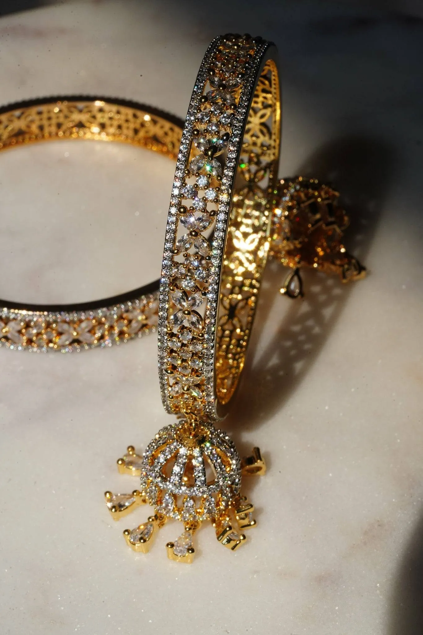 Ritu - Gold AD Bangles With Jhumkas (Set of 2)