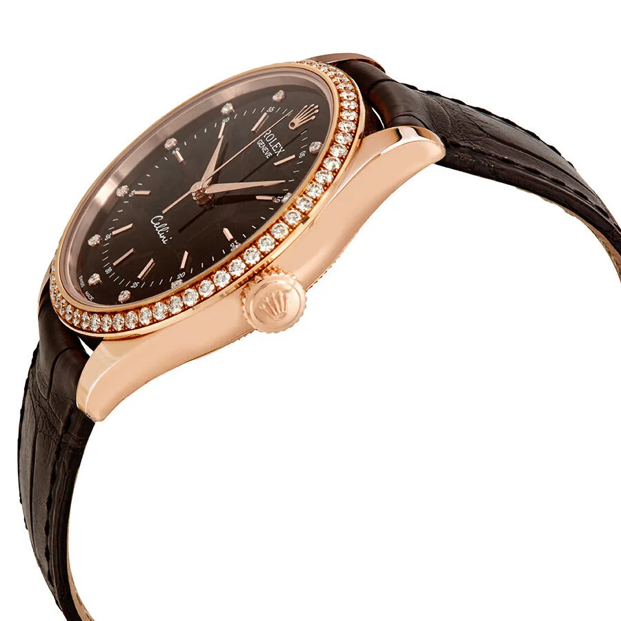 Rolex Cellini Time Black Diamond Dial Automatic Men's Leather Watch 50705BKDL