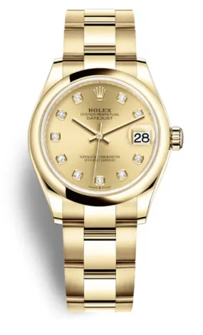 Rolex Datejust 31 Champagne Diamond Dial Automatic Ladies 18kt Yellow Gold Oyster Watch 278248CDO