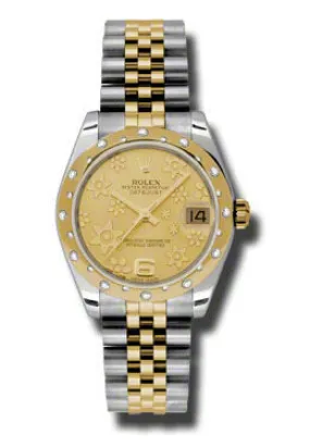 Rolex Datejust Lady 31 Champagne Floral Dial Stainless Steel and 18K Yellow Gold Jubilee Bracelet Automatic Watch 178343CFJ