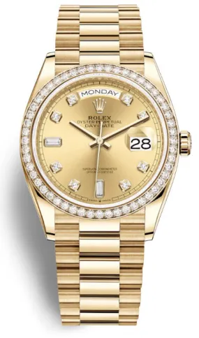 Rolex Day-Date 36 Automatic Diamond Champagne Dial 18kt Yellow Gold President Watch 128348CDP