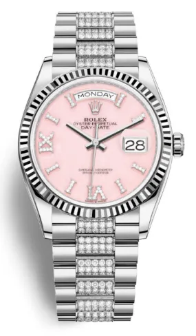 Rolex Day-Date 36 Pink Dial 18kt White Gold Diamond Set President Watch 128239DSDP 128239PRSDDP