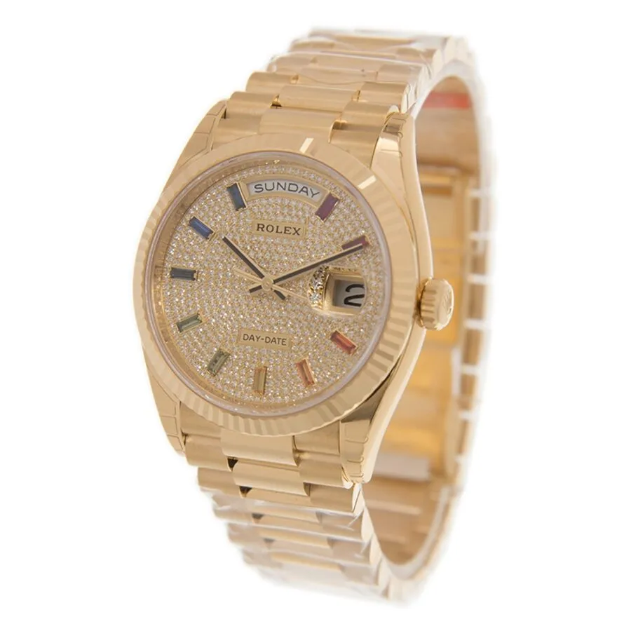 Rolex Day-Date President Yellow Gold Paved-Rainbow Automatic Chronometer Diamond Ladies Watch 128238-0051