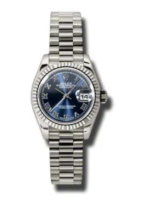 Rolex Lady-Datejust 26 Black Dial 18K White Gold President Automatic Ladies Watch 179179BLRP