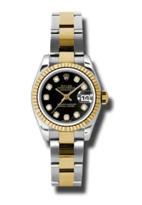 Rolex Lady Datejust 26 Black Dial Stainless Steel and 18K Yellow Gold Oyster Bracelet Automatic Watch 179173BKDO