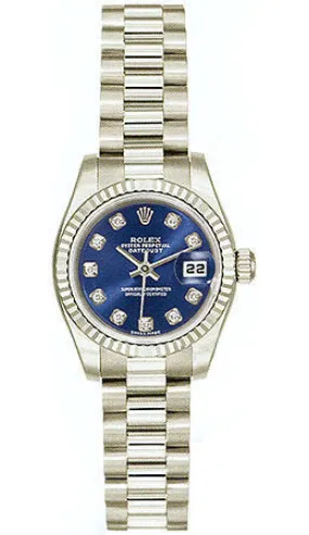 Rolex Lady-Datejust 26 Blue Dial 18K White Gold President Automatic Ladies Watch 179179BLDP 179179-BLDP