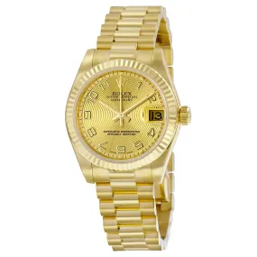 Rolex Lady-Datejust 31 Champagne Concentric Circle Dial 18K Yellow Gold President Automatic Ladies Watch 178278CCAP