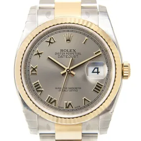 Rolex Oyster Perpetual Datejust 36 Grey Dial Stainless Steel and 18K Yellow Gold Bracelet Automatic Men's Watch 116233GRO