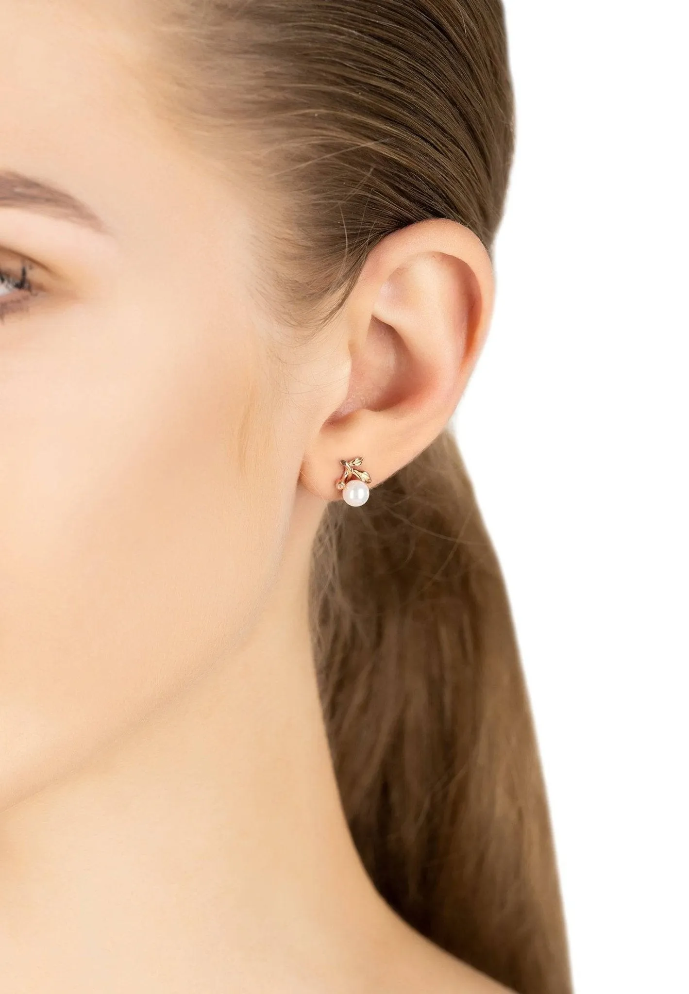 Rosebud Pearl Stud Earrings Rosegold