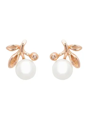 Rosebud Pearl Stud Earrings Rosegold
