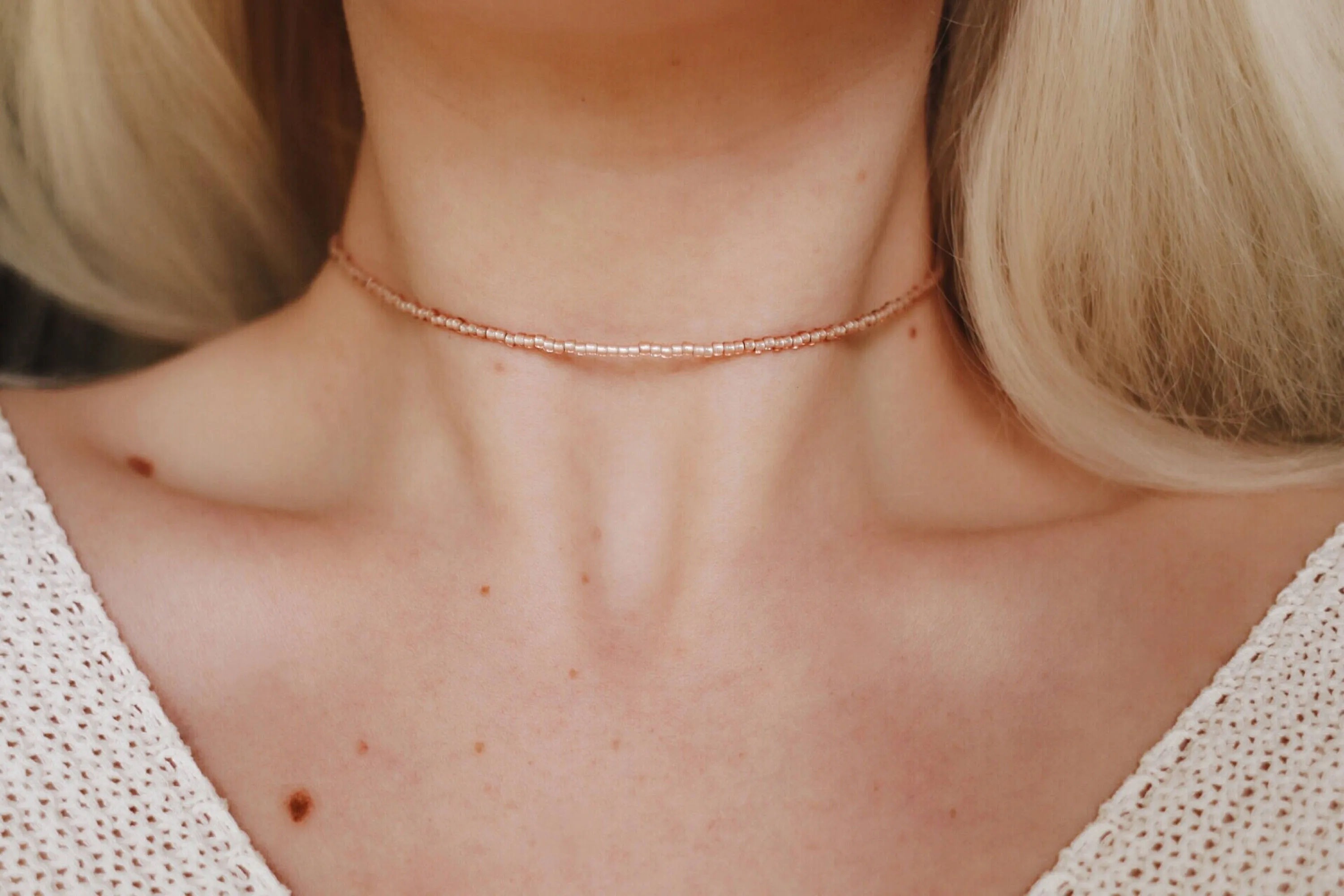 Rosey Mauve Beaded Choker Necklace