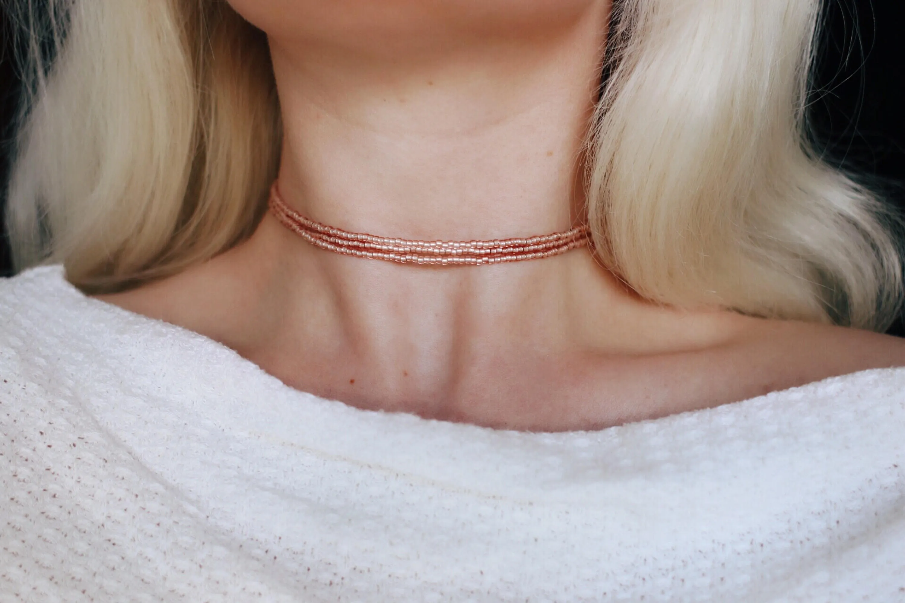 Rosey Mauve Beaded Choker Necklace