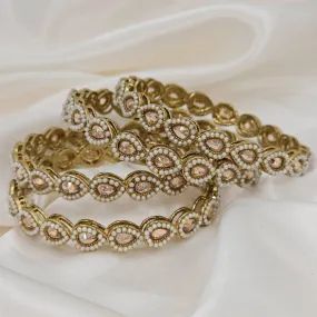 Saloni Set of 4 Polki Pearl Bangles - Golden
