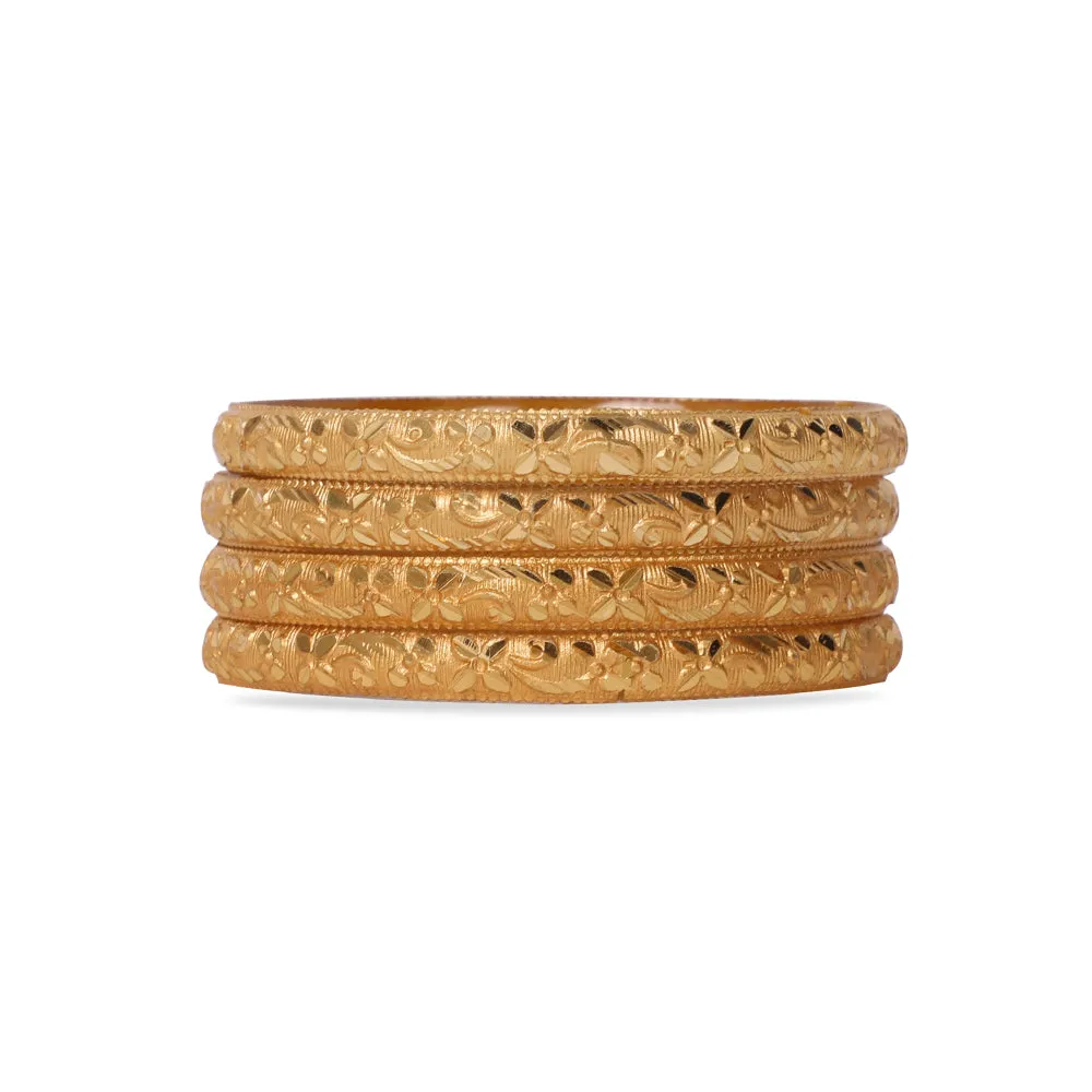 Set Of 4 Gold Dyed Bracelets With Delicate Flower Patterns (Plus Size)