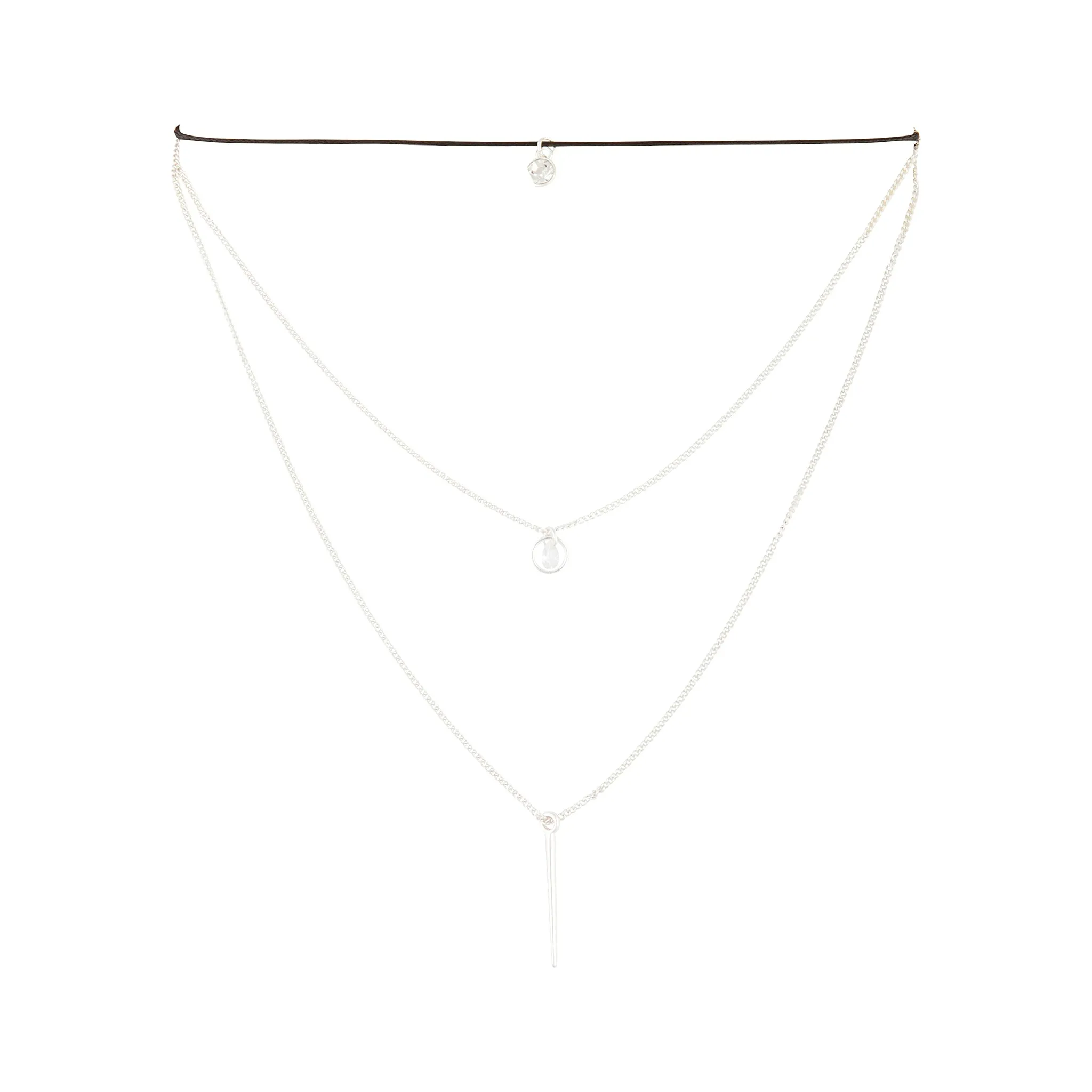 Silver Diamante Pendant Bar Layered Choker Trio