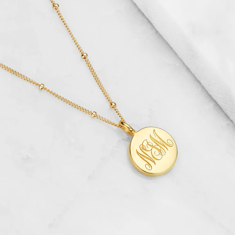 Silver Large Engraved Disc Necklace