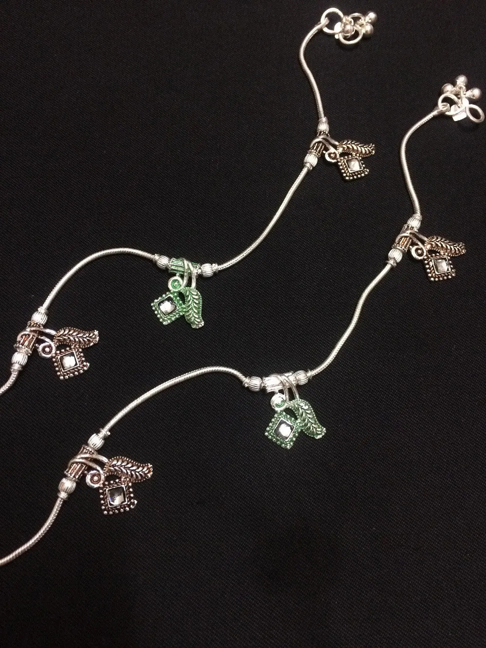 Silver Leaf Anklets