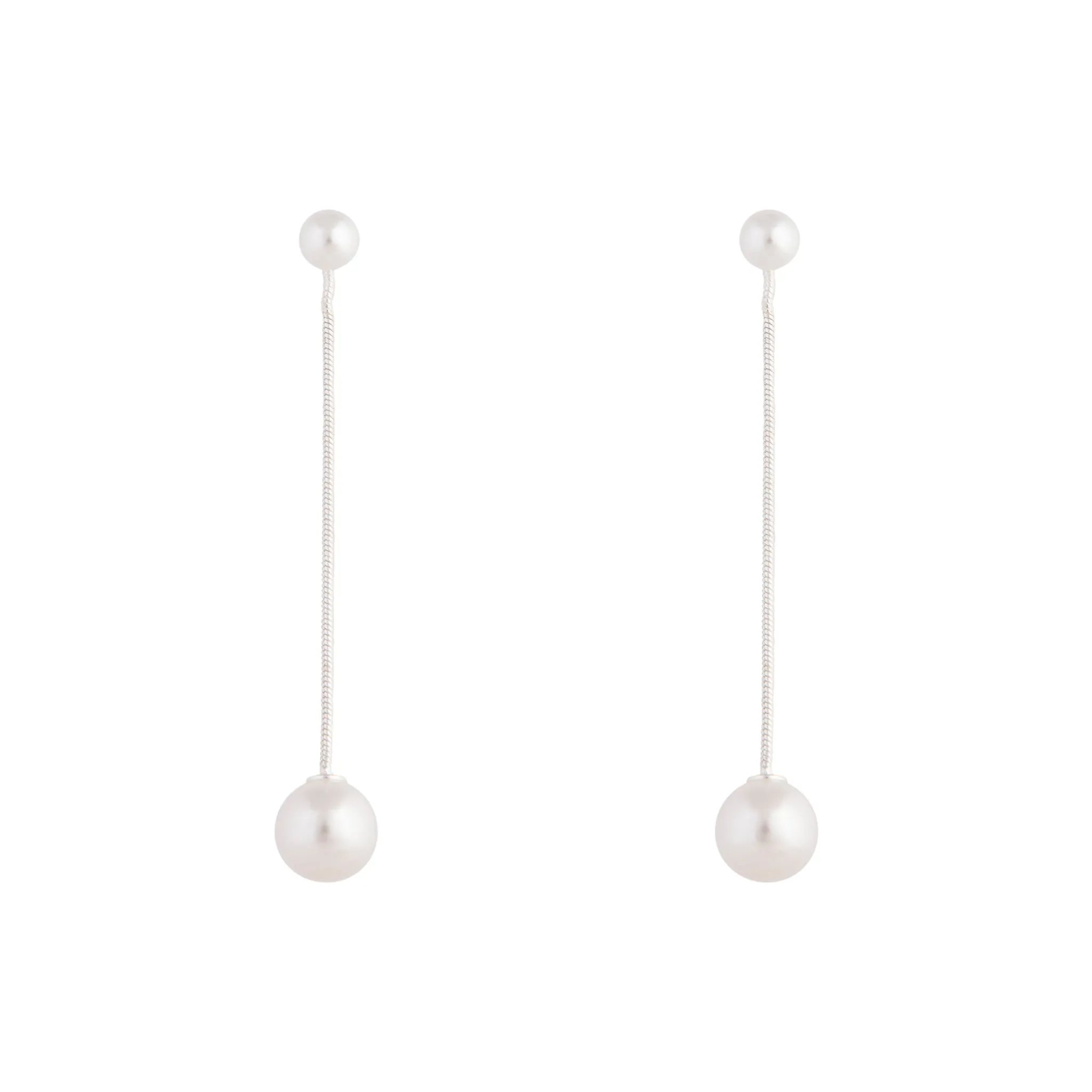 Silver Snake Pearl Drop Earrings