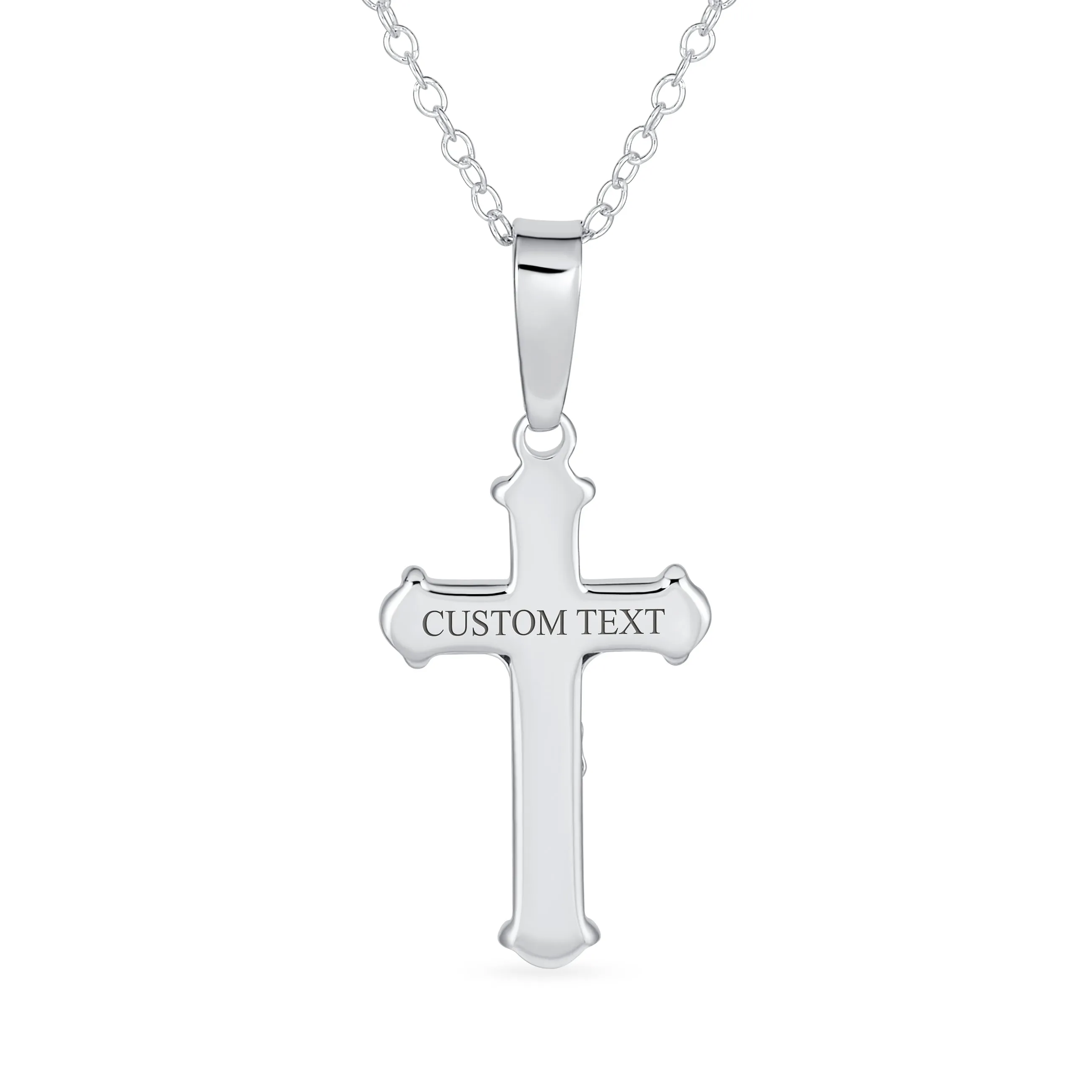 Simple Christian Catholic Pendant Necklace with Jesus Crucifix Cross Sterling Silver Chain