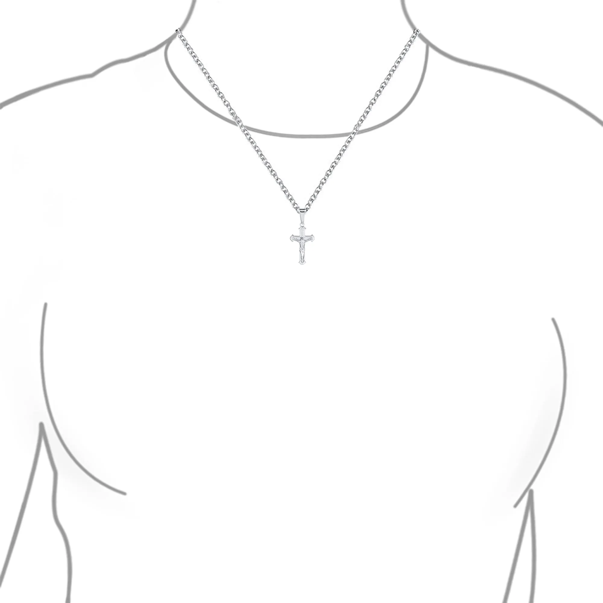 Simple Christian Catholic Pendant Necklace with Jesus Crucifix Cross Sterling Silver Chain