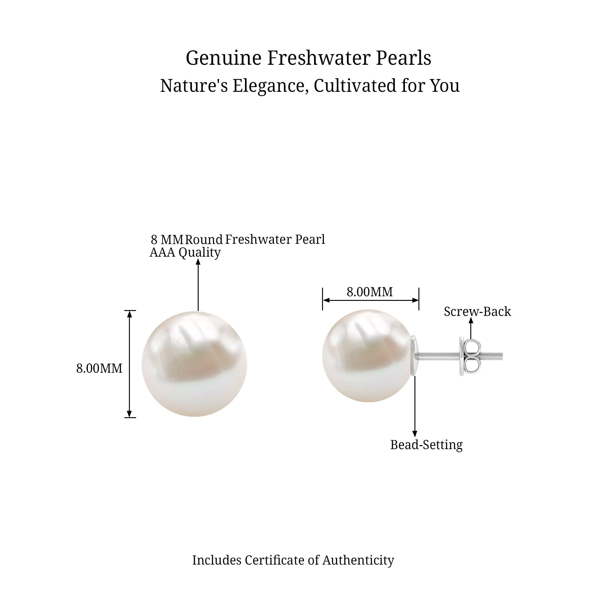 Simple Freshwater Pearl Solitaire Stud Earrings