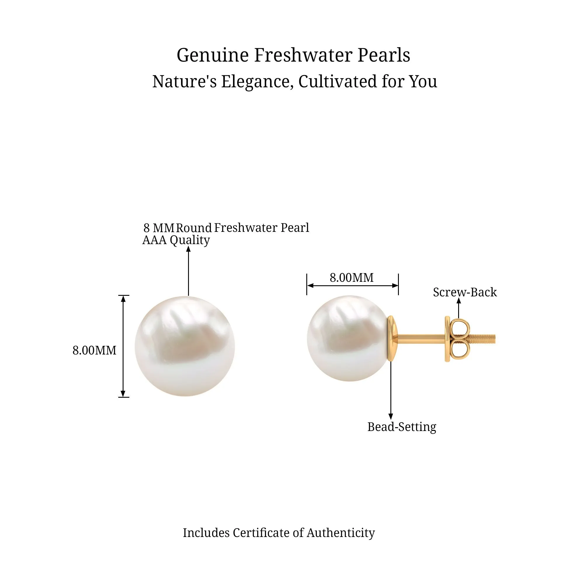 Simple Freshwater Pearl Solitaire Stud Earrings