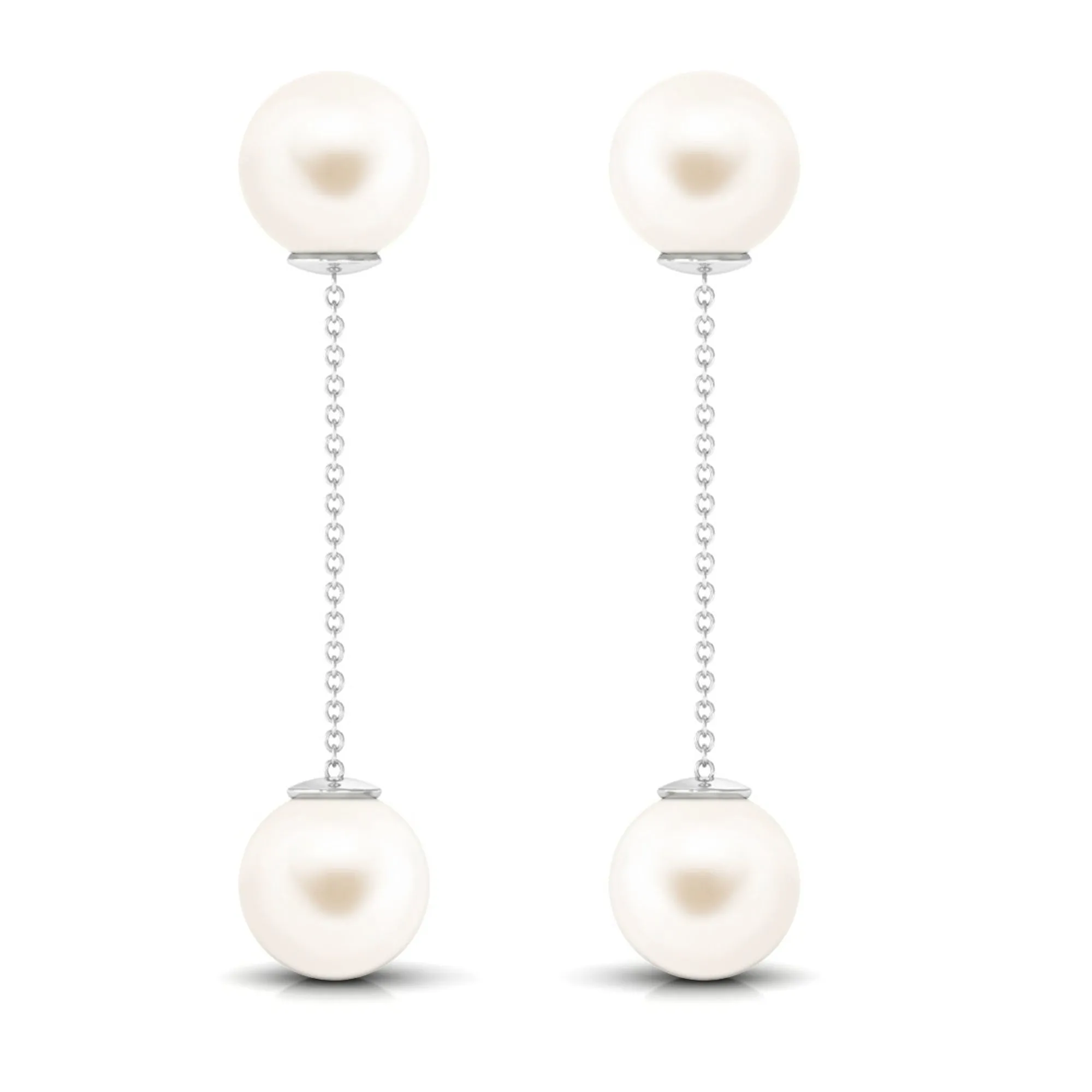 Simple Freshwater Pearl Two Stone Dangle Earrings