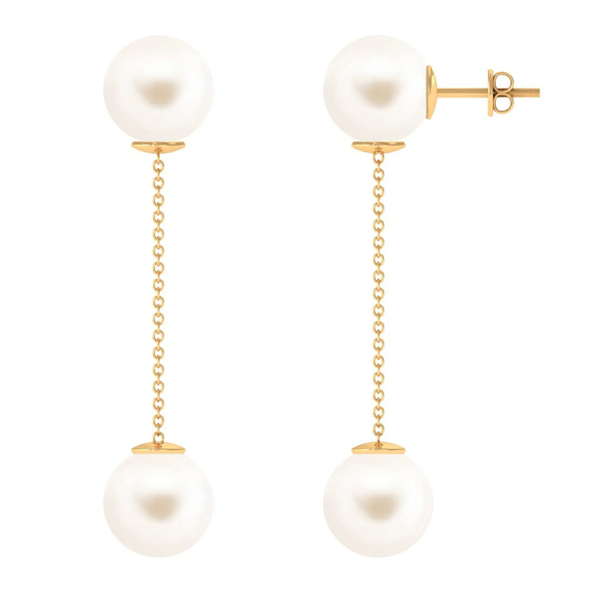 Simple Freshwater Pearl Two Stone Dangle Earrings