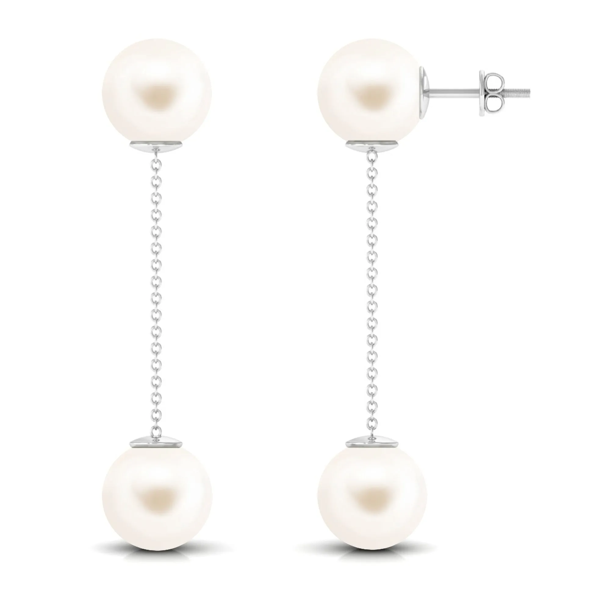 Simple Freshwater Pearl Two Stone Dangle Earrings