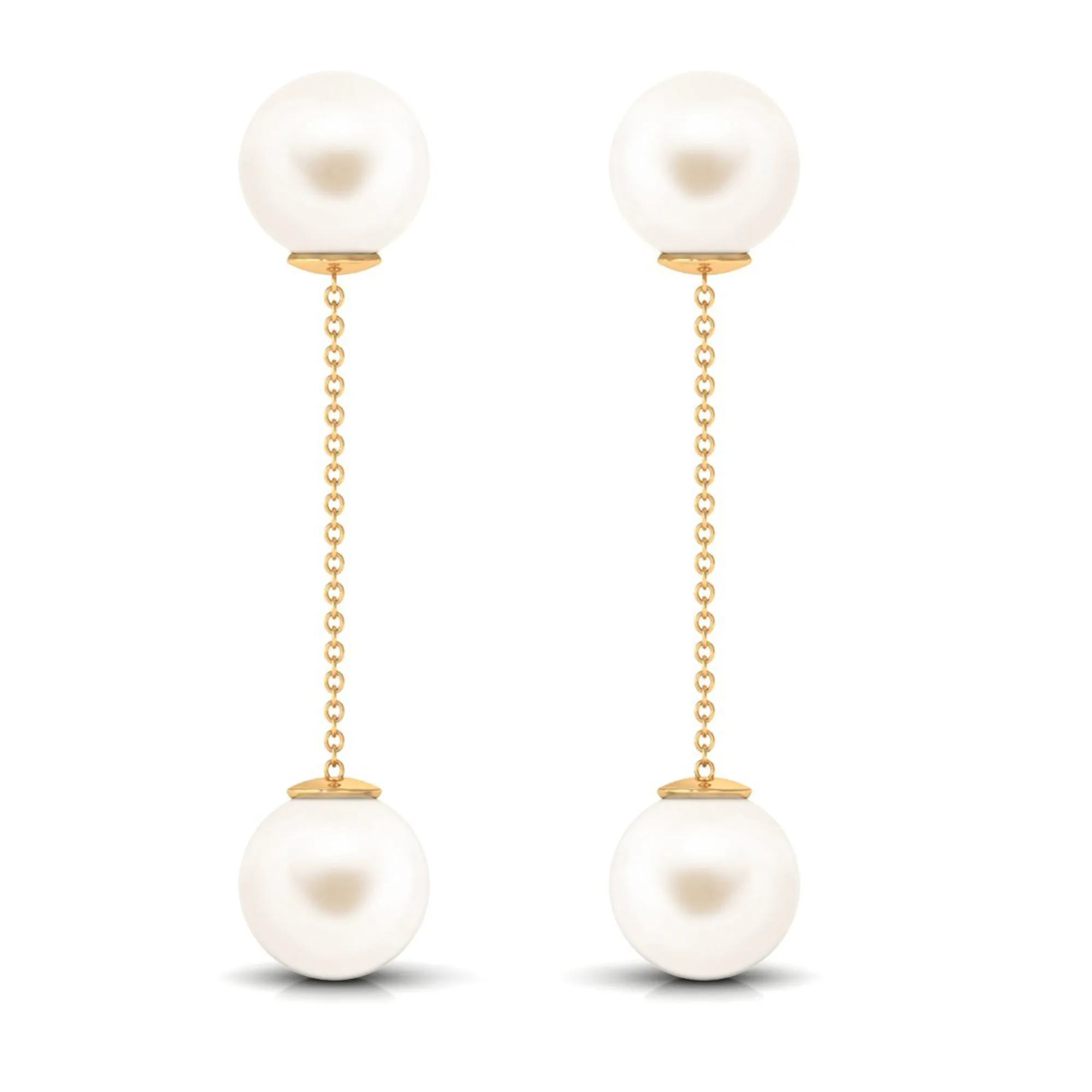 Simple Freshwater Pearl Two Stone Dangle Earrings