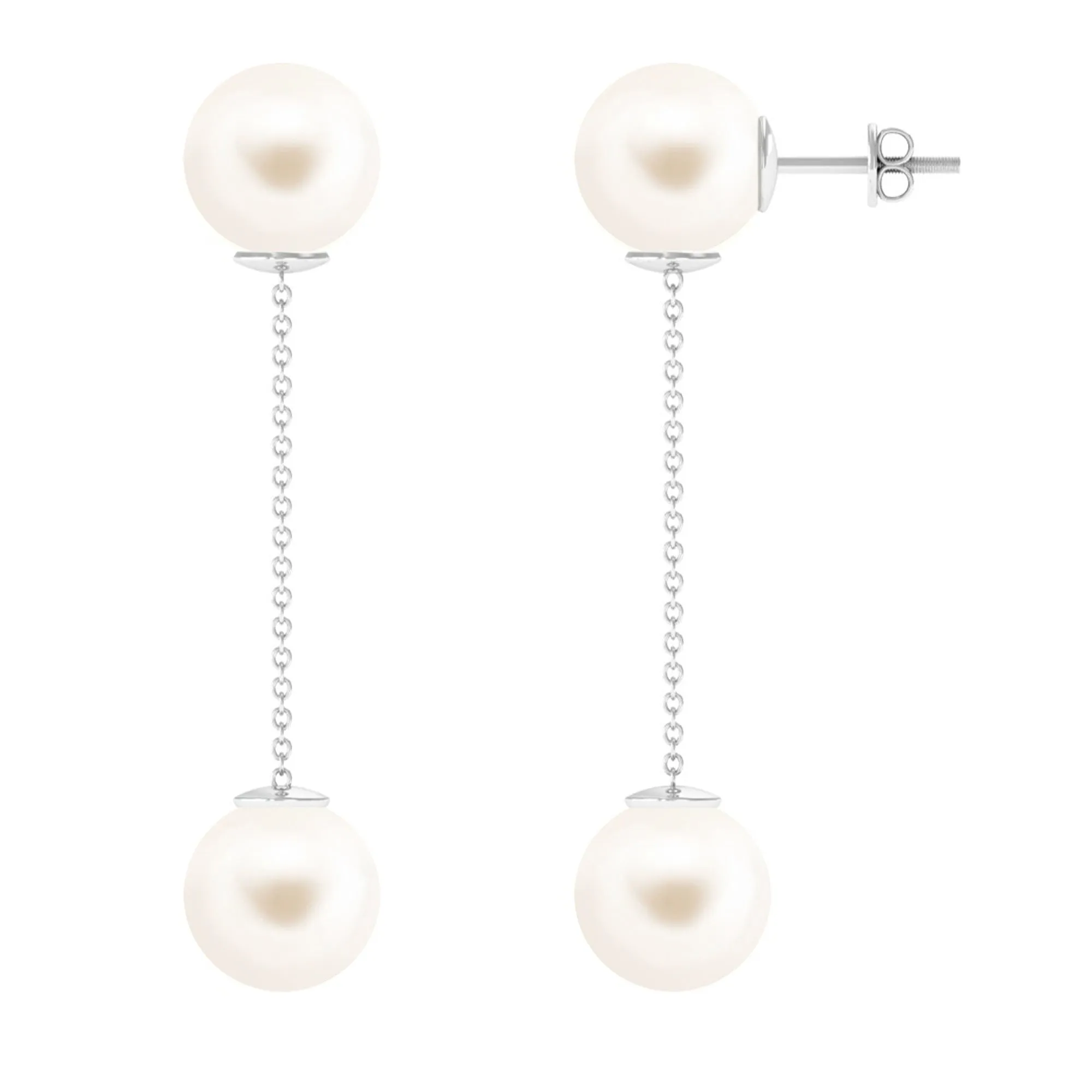 Simple Freshwater Pearl Two Stone Dangle Earrings