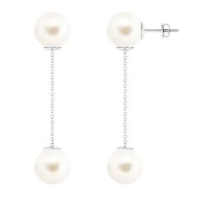 Simple Freshwater Pearl Two Stone Dangle Earrings