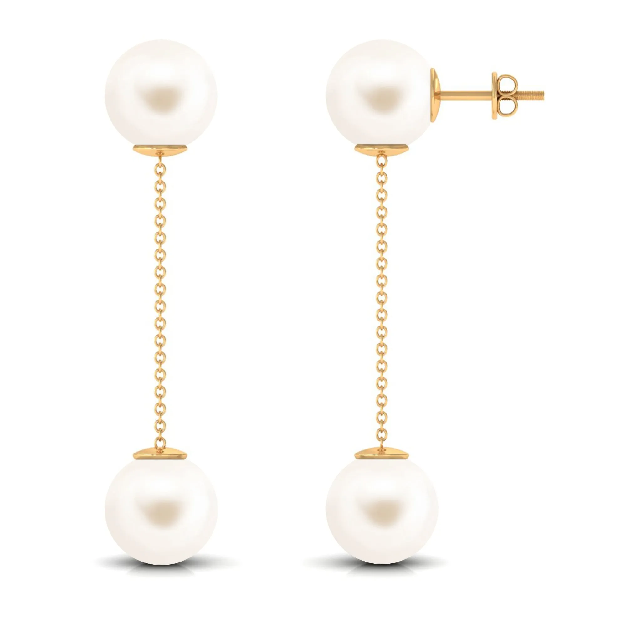 Simple Freshwater Pearl Two Stone Dangle Earrings