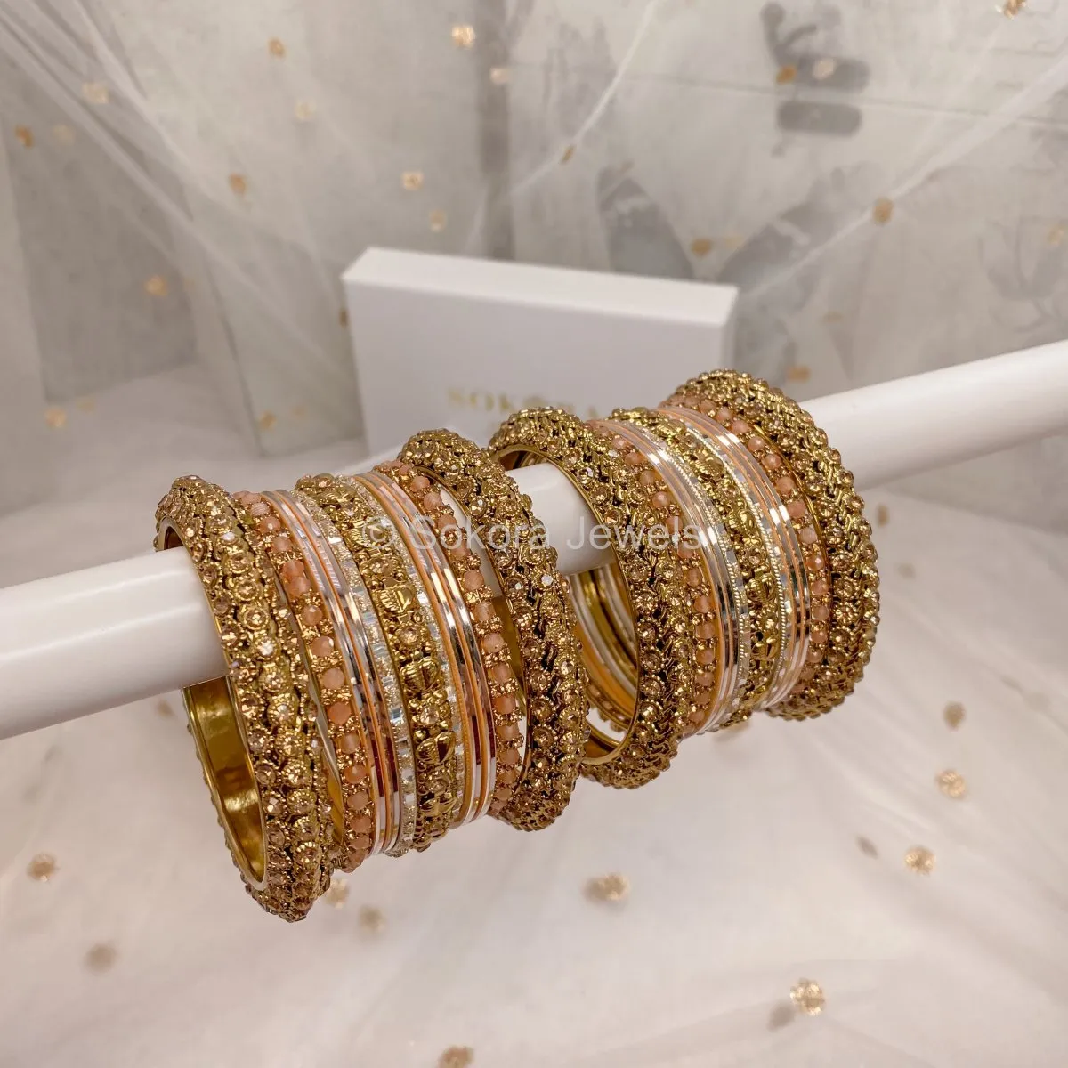 Small Chunky Bangle Set - Peach