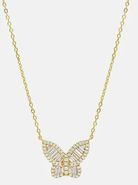 Small Pave X Baguette Butterfly Necklace