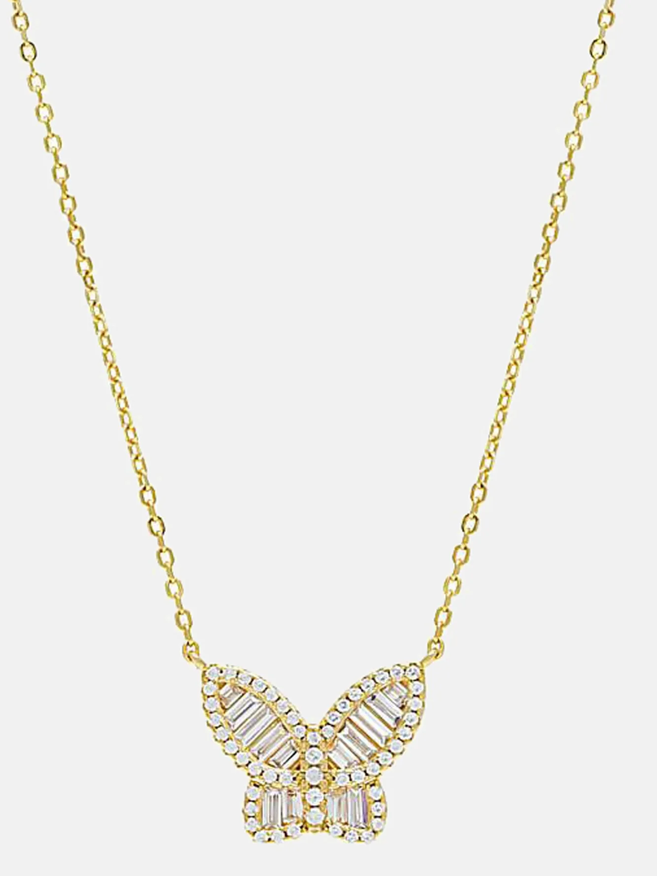 Small Pave X Baguette Butterfly Necklace