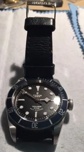 Sold!!! Tudor Rolex 79220B Heritage Black Bay Leather Strap Blue Bezel 41MM Diving Watch