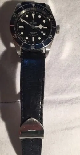 Sold!!! Tudor Rolex 79220B Heritage Black Bay Leather Strap Blue Bezel 41MM Diving Watch