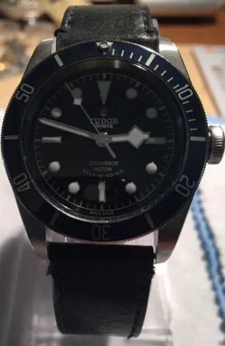 Sold!!! Tudor Rolex 79220B Heritage Black Bay Leather Strap Blue Bezel 41MM Diving Watch